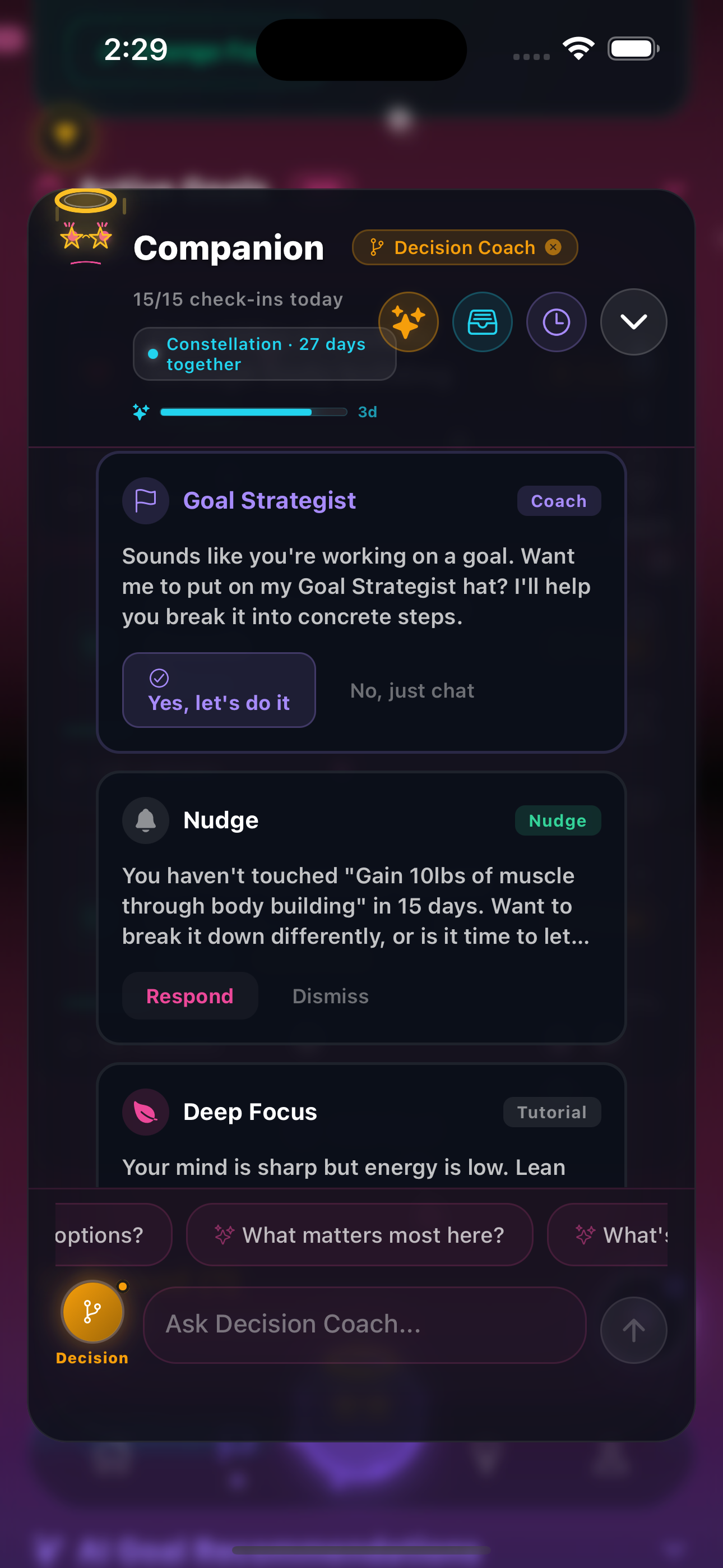 Pathways AI companion conversation screen