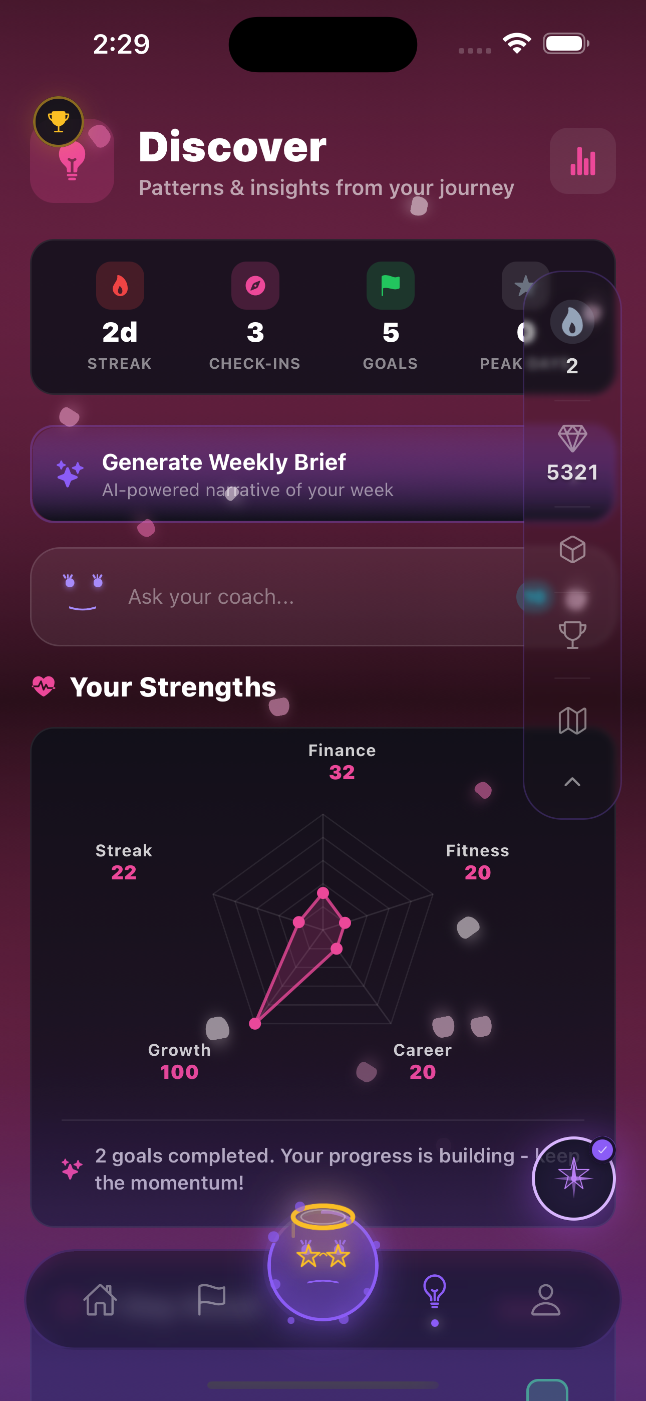 Pathways insights screen showing mood trajectory and forecast